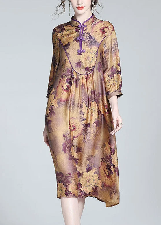 Early Access trendy wrap dressVintage Purple Stand Collar Print Button Long Dress Spring Early Access trendy wrap dressVintage Purple Stand Collar Print Button Long Dress Spring