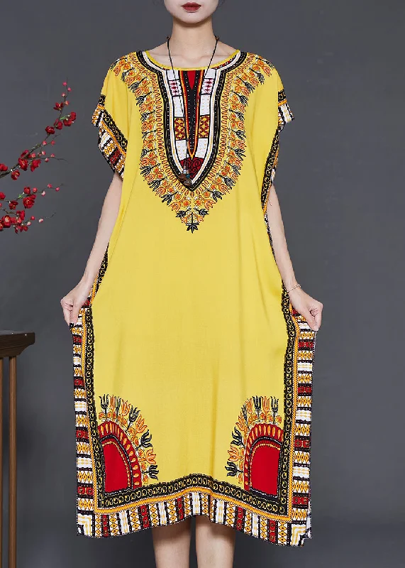 Price Rollback luxury dressYellow Print Chiffon Holiday Dress Oversized Summer