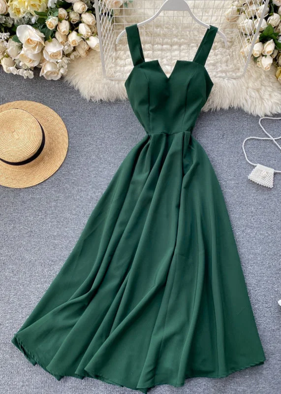 Price Smash chic shift dressSlim Fit Green Cold Shoulder Solid Cotton Spaghetti Strap Dress Sleeveless