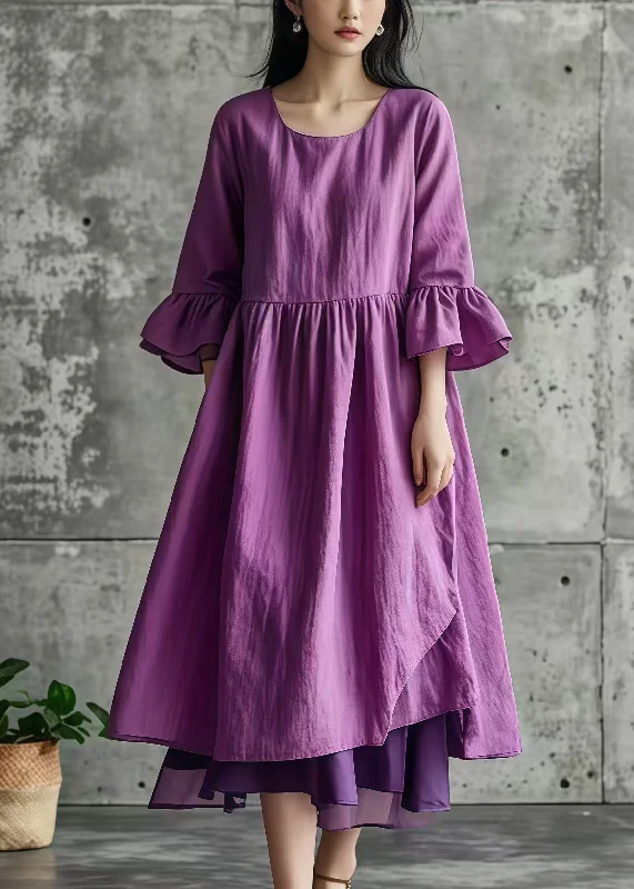 Value Deals romantic dressDIY Purple Asymmetrical Patchwork Cotton Long Dress Summer