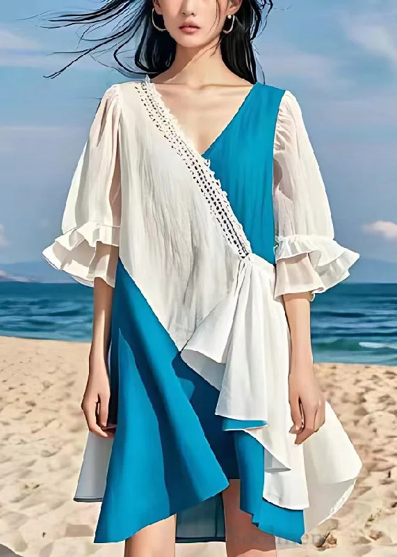 Great Deals romantic dressChic White V Neck Patchwork Cotton Dress Butterfly Sleeve Great Deals romantic dressChic White V Neck Patchwork Cotton Dress Butterfly Sleeve