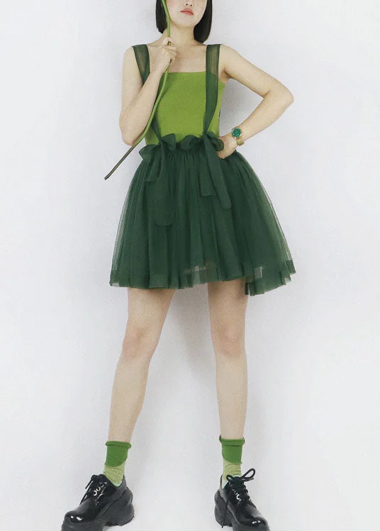 tiered dressArt Blackish Green Asymmetrical Design Tulle Spaghetti Strap Dress Summer