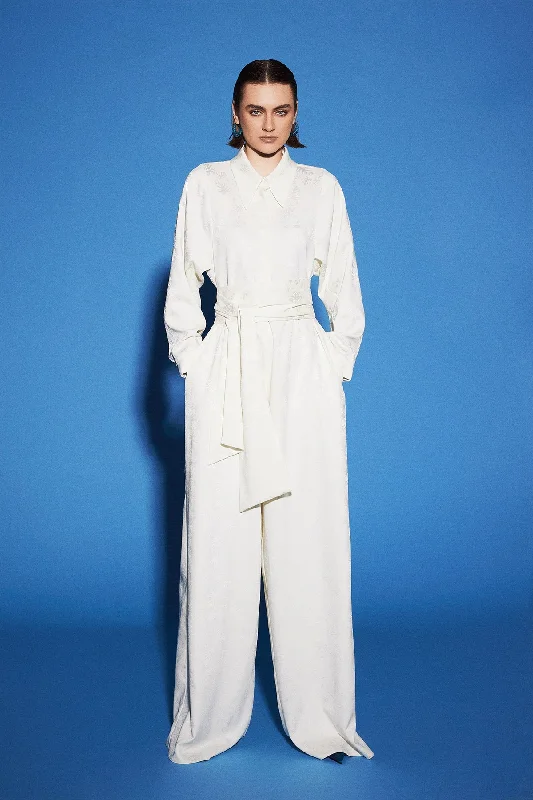 Special Savings Palm Jacquard Jumpsuit Ecru