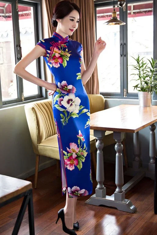 wrap-around dressFloral Print Long Qipao Dress