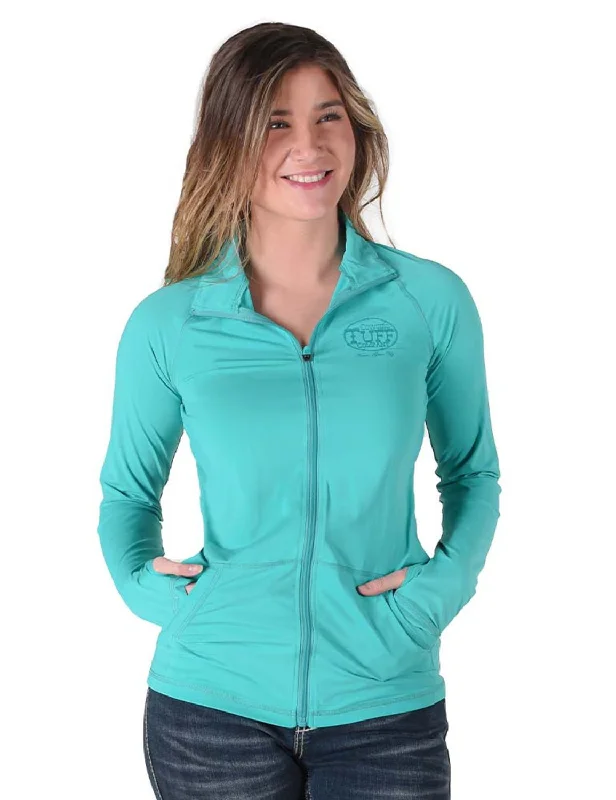 urban coatCowgirl Tuff Womens Full Zip Cadet UPF Turquoise Nylon Softshell Jacket