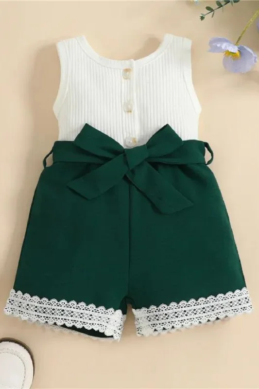 Discount Mania Summer Toddler Kids Baby Girls Clothes Contrast Ribbed Sleeveless Rompers with Belt Toddler Infant Jumpsuit Outfits