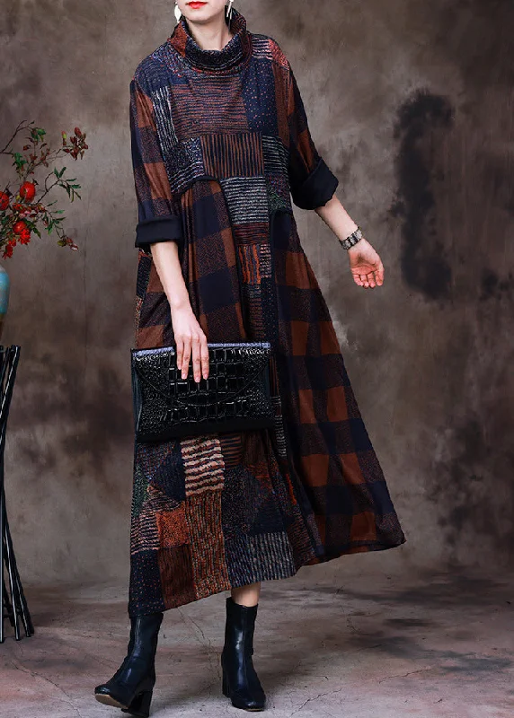 Today’s Deal lace-up dressPlus Size Chocolate Turtleneck Plaid Patchwork Velour Maxi Dress Long Sleeve Today’s Deal lace-up dressPlus Size Chocolate Turtleneck Plaid Patchwork Velour Maxi Dress Long Sleeve