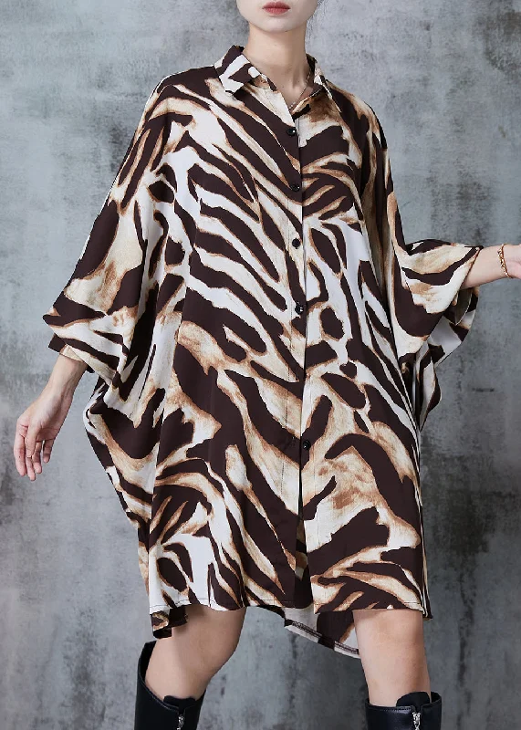 summer dressPlus Size Oversized Leopard Print Chiffon Long Shirts Batwing Sleeve