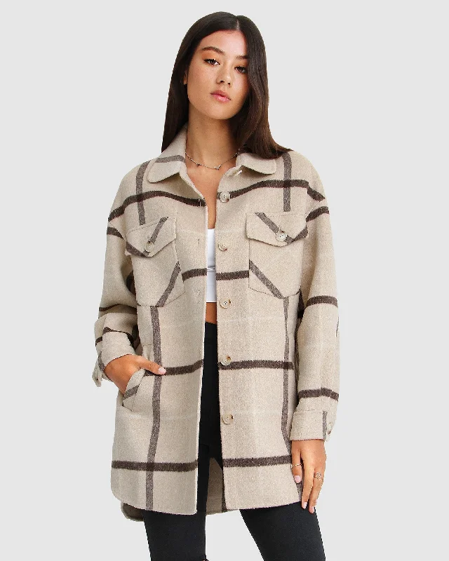 Discount Deals fashion-forward coatRiver's Edge Plaid Shacket - Beige