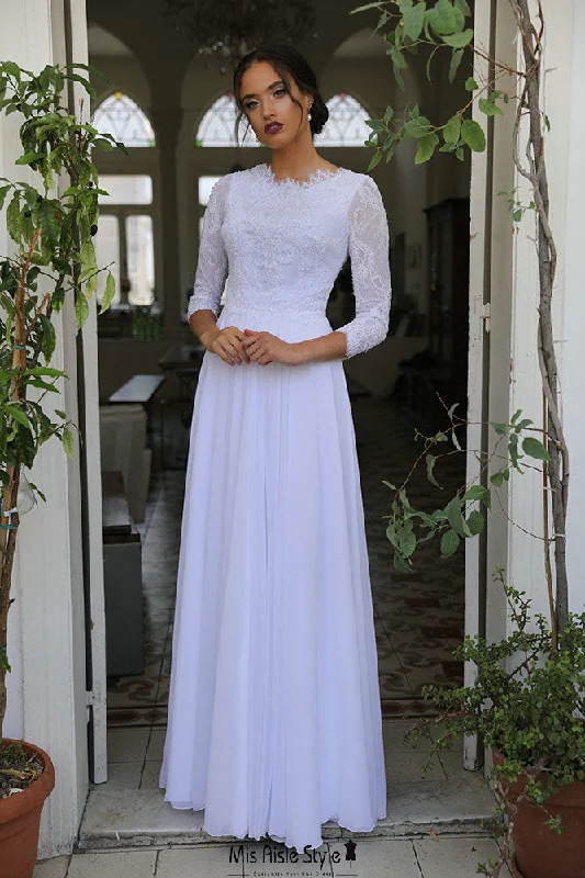 Act Now floral wrap dressModest Long Sleeve Pure White Lace Wedding Dress