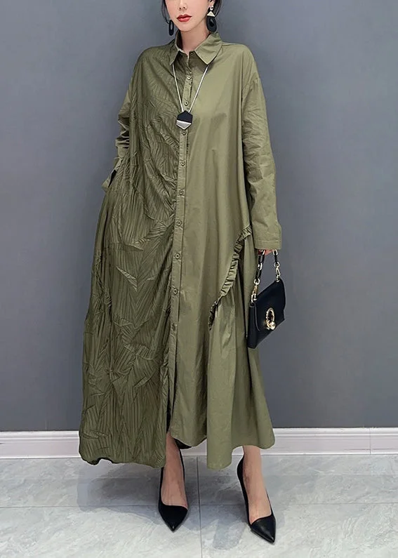 Extra Savings classic fit-and-flare dressFine Green Asymmetrical Patchwork Ruffled Wrinkled Maxi Dresses Spring