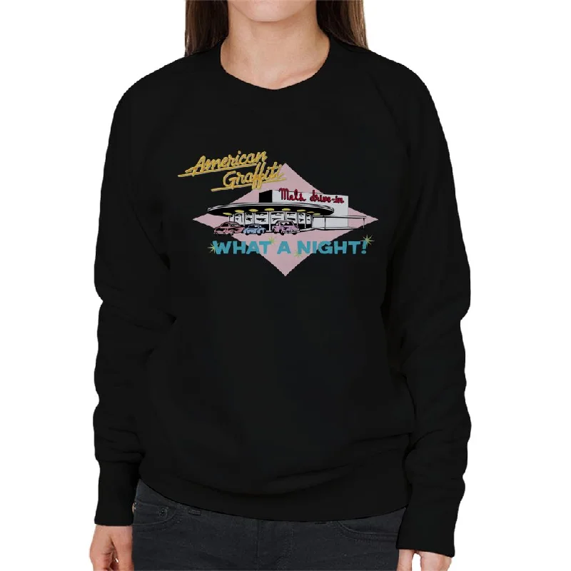 Special Promotion bold fitness hoodieAmerican Graffiti What A Night Women's Sweatshirt Special Promotion bold fitness hoodieAmerican Graffiti What A Night Women's Sweatshirt