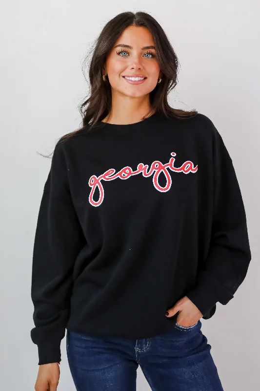 Mega Sale trendy gym wear hoodieBlack Georgia Script Sweatshirt