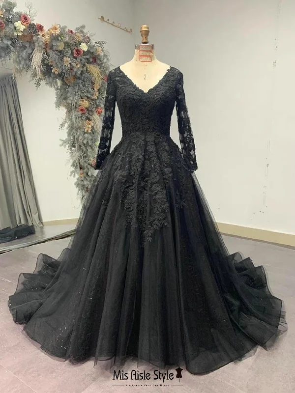Holiday Sale cocktail party dressModest Long Sleeve Red and Black Lace Wedding Dress