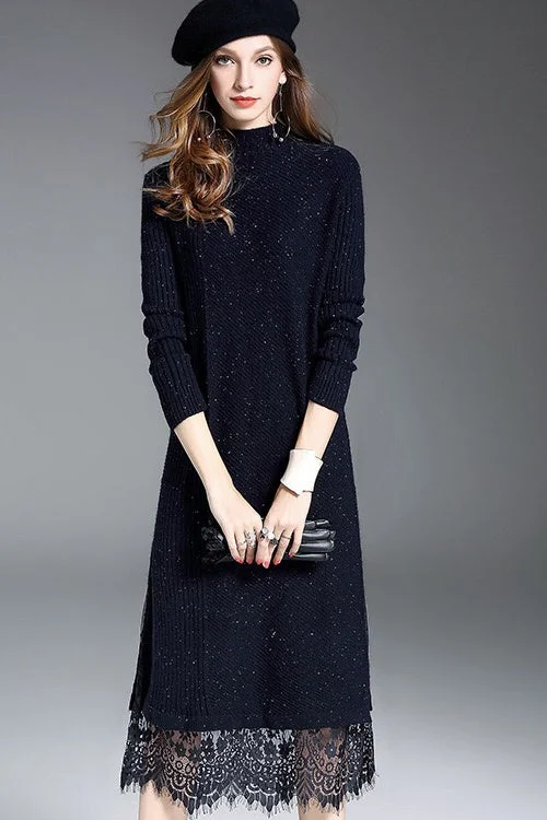 structured dressSweater Dress W/ Lace Hem