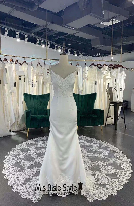 Bonus Savings spaghetti strap dressFit-Flare Spaghetti Straps Wedding Dress with Long Lace Train