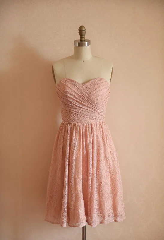 Savings Galore ruffle dressHigh Quality French Lace Short Blush Pink Bridesmaid Dress