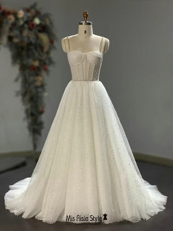 Seasonal Sale elegant evening dressSheer Sparkle Sequins Wedding Dress