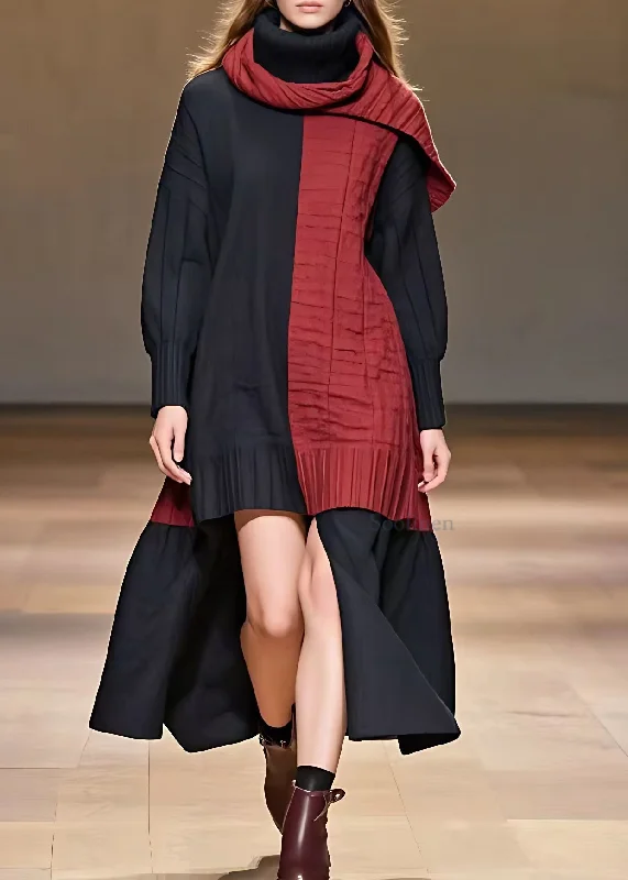 Can't Miss tiered dressChic Black Patchwork Red Low High Design Maxi Dresses Fall