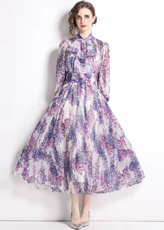 Markdowns printed dressBohemian Purple Stand Collar Print Chiffon Long Dress Bracelet Sleeve Markdowns printed dressBohemian Purple Stand Collar Print Chiffon Long Dress Bracelet Sleeve