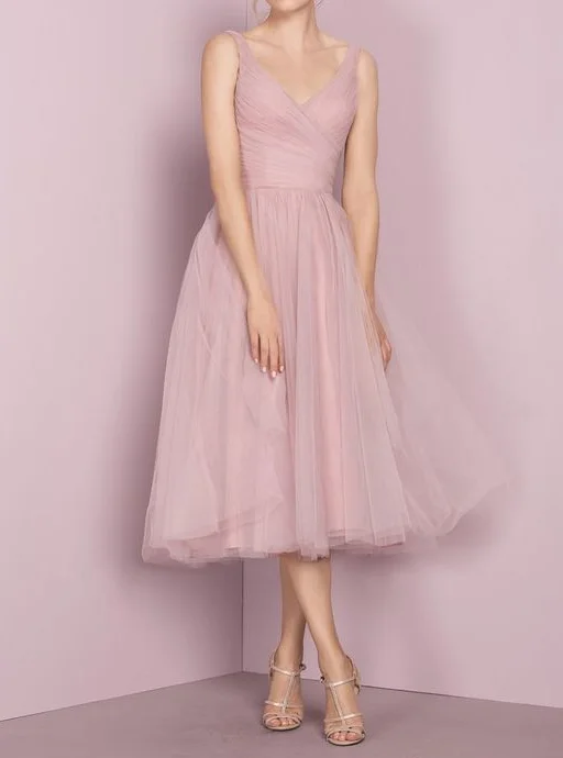 Daily Deals fitted cocktail dressTea Length Blush Pink Vintage Wedding Party Dress