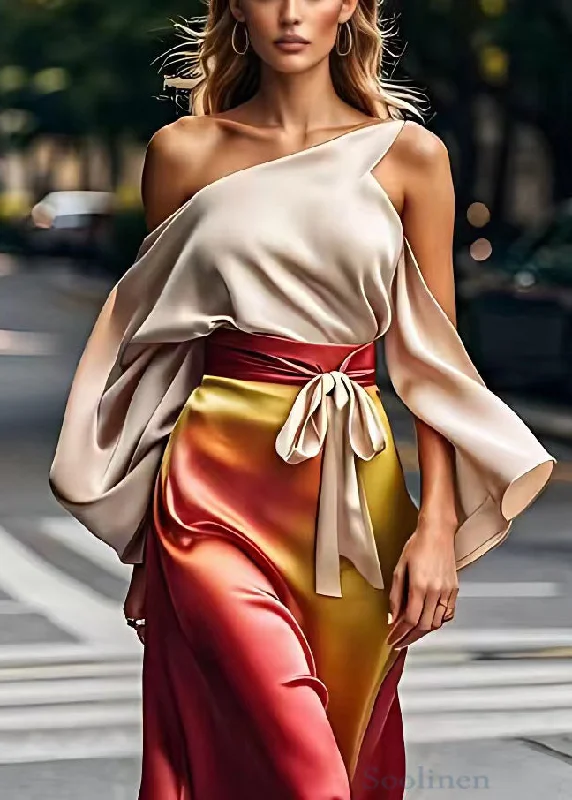 Limited Time Offer mini dressItalian Cold Shoulder Tie Waist Silk Long Dresses Summer Limited Time Offer mini dressItalian Cold Shoulder Tie Waist Silk Long Dresses Summer