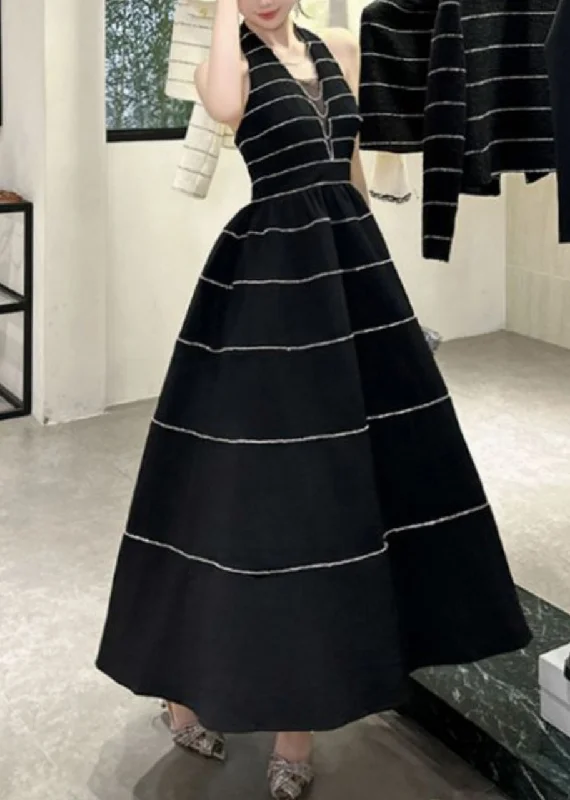 Great Bargains oversized dress2024 New Black V Neck Striped Zircon Backless Vacation Long Dresses Summer Great Bargains oversized dress2024 New Black V Neck Striped Zircon Backless Vacation Long Dresses Summer