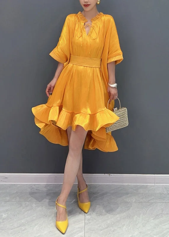Lowest Price denim dressStyle Yellow V Neck Low High Design Long Dress Summer