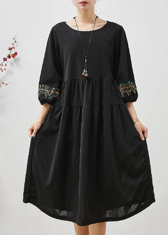 Overstock pleated maxi dressBoho Black Embroidered Oversized Robe Dresses Bracelet Sleeve Overstock pleated maxi dressBoho Black Embroidered Oversized Robe Dresses Bracelet Sleeve