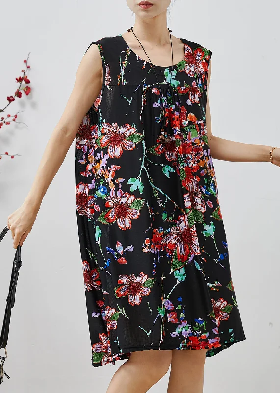 party-ready dressWomen Black Oversized Print Cotton Mid Dress Summer