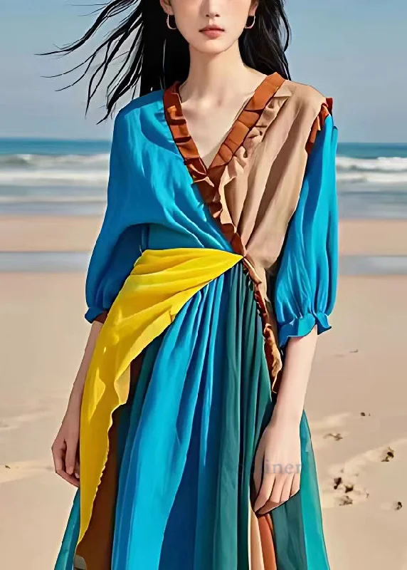 Epic Deals cocktail dressChic Blue Ruffled Patchwork Cotton Long Dresses Half Sleeve Epic Deals cocktail dressChic Blue Ruffled Patchwork Cotton Long Dresses Half Sleeve