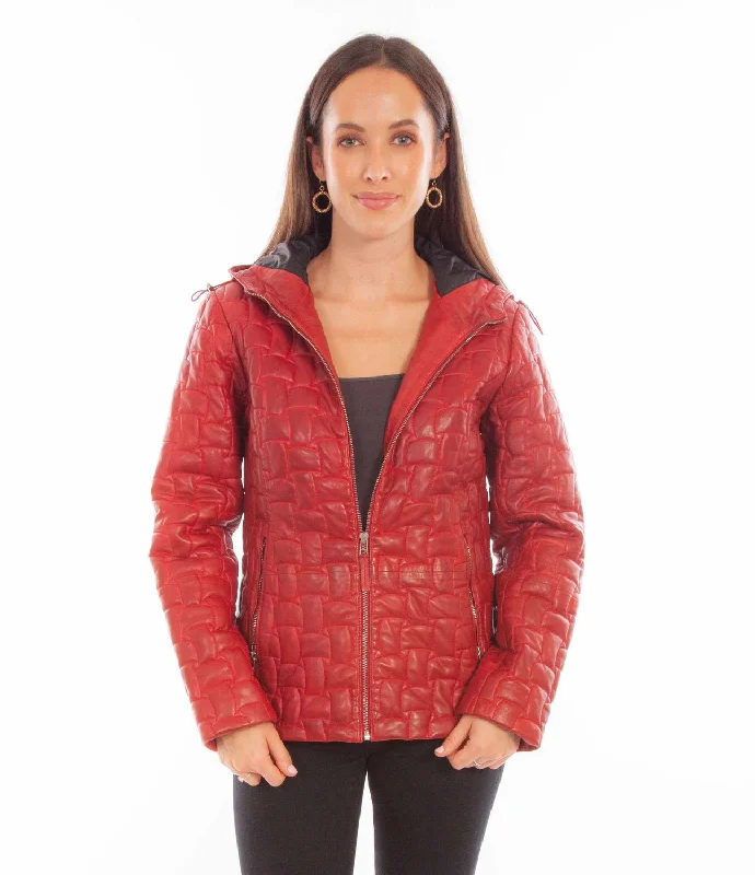 trendy puffer coatScully Womens Zip Quilted Hooded Red Leather Leather Jacket