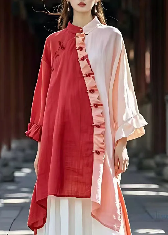 Factory Direct Sale vintage dressFitted Pink Stand Collar Ruffled Button Long Dress Long Sleeve Factory Direct Sale vintage dressFitted Pink Stand Collar Ruffled Button Long Dress Long Sleeve