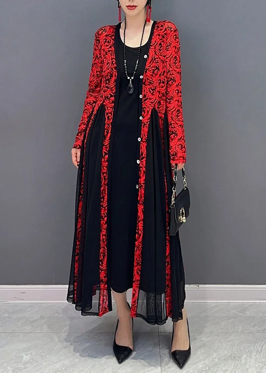 Special Promotion flowy evening dressFrench Red O-Neck Print Tulle Maxi Dresses Spring Special Promotion flowy evening dressFrench Red O-Neck Print Tulle Maxi Dresses Spring
