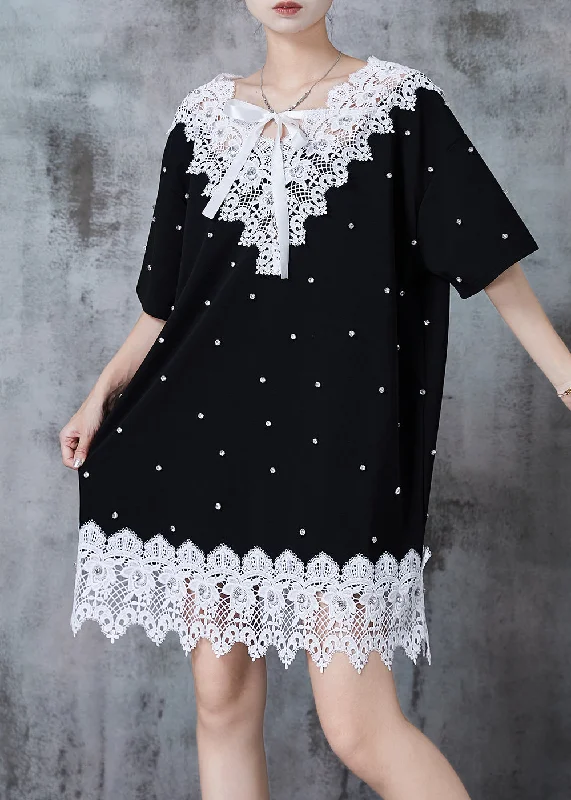 wrap dressBoutique Black Oversized Patchwork Lace Tea Dresses Summer