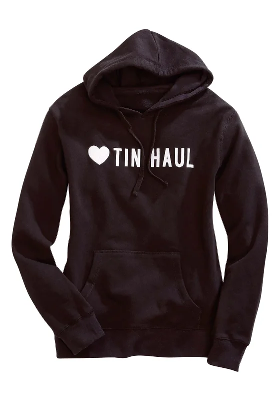 trendy puffer coatTin Haul Womens Love Logo Black Cotton Blend Hoodie