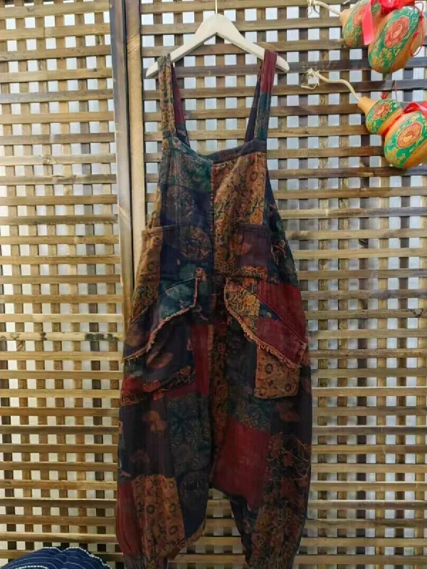 Markdowns Women Retro Patch Floral Spliced Summer Jumpsuits WE1044
