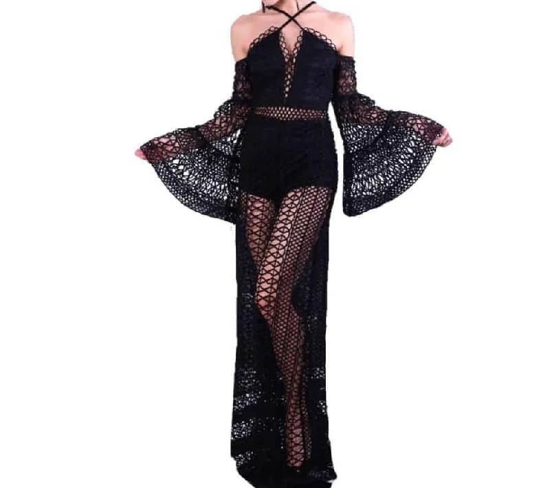 Instant Discount Kesha Mesh Flair Leg Jumpsuit