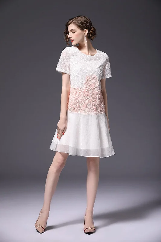 flowy evening dressColor Block 3d Flower Lace Dress