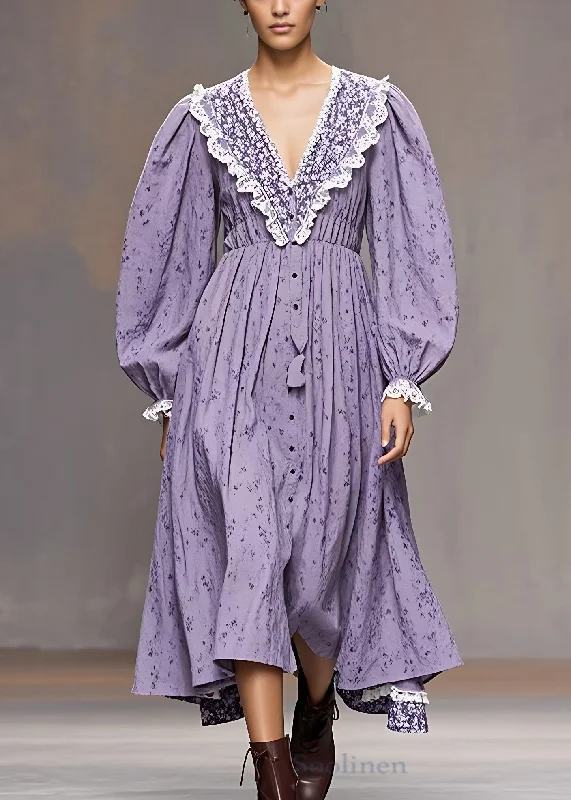 Limited Time trendy bodycon dressFrench Purple V Neck Print Patchwork Cotton Dresses Long Sleeve Limited Time trendy bodycon dressFrench Purple V Neck Print Patchwork Cotton Dresses Long Sleeve