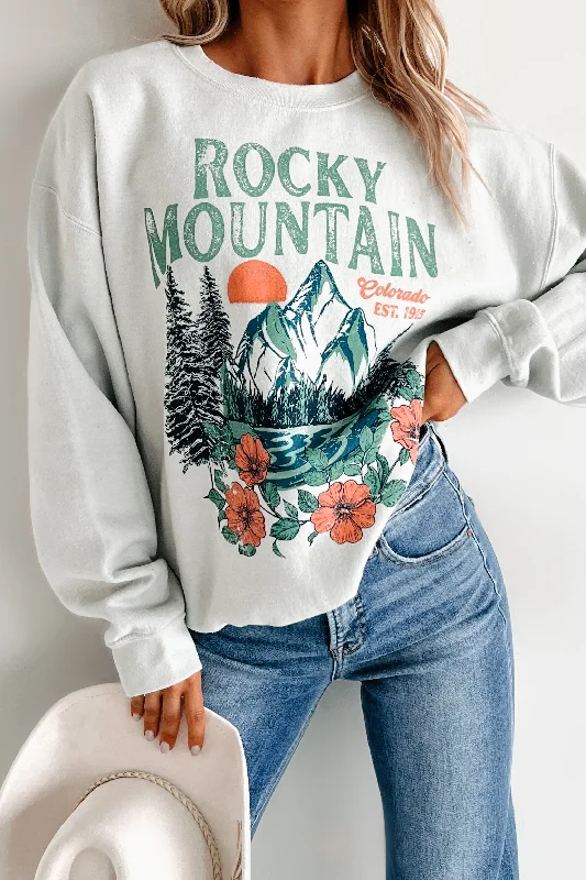Instant Discount workout-ready hoodie"Rocky Mountain" Graphic Sweatshirt (Iceberg Green)