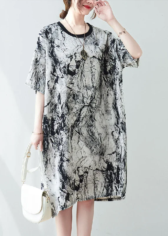 chic slip dressVintage Oversized Ink And Wash Chiffon Mid Dress Summer