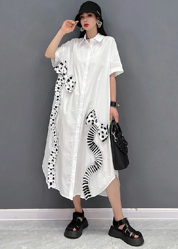 Best Seller stylish party dressModern White Peter Pan Collar asymmetrical Bow Button Party Dress Short Sleeve