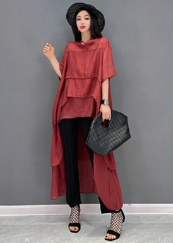 YEAR-End Clearance long-sleeve floral dressCasual Red O-Neck Asymmetrical Patchwork Dresses Short Sleeve