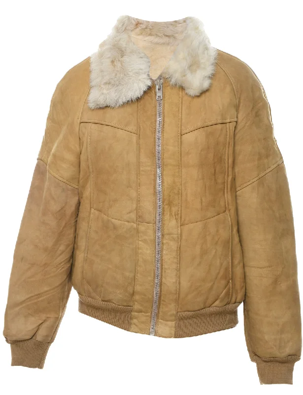 Big Savings minimalist jacketBeige Faux Shearling Lined Suede Zip-Front Jacket - L