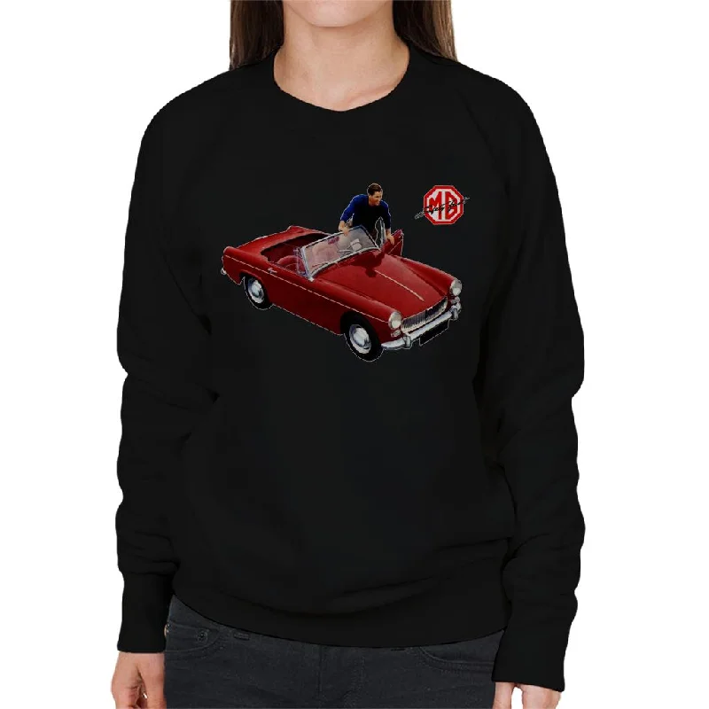 pullover workout hoodieMG Red Getting In Car British Motor Heritage Women's Sweatshirt