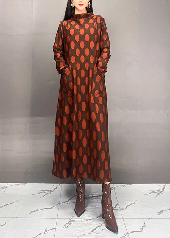 spaghetti strap dressElegant Mulberry Turtleneck Dot Print Maxi Dress Spring