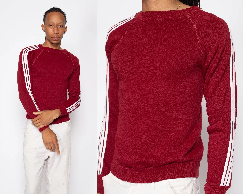 Crazy Deals Sm-Med 70s 80s Maroon Striped Raglan Sweatshirt Unisex