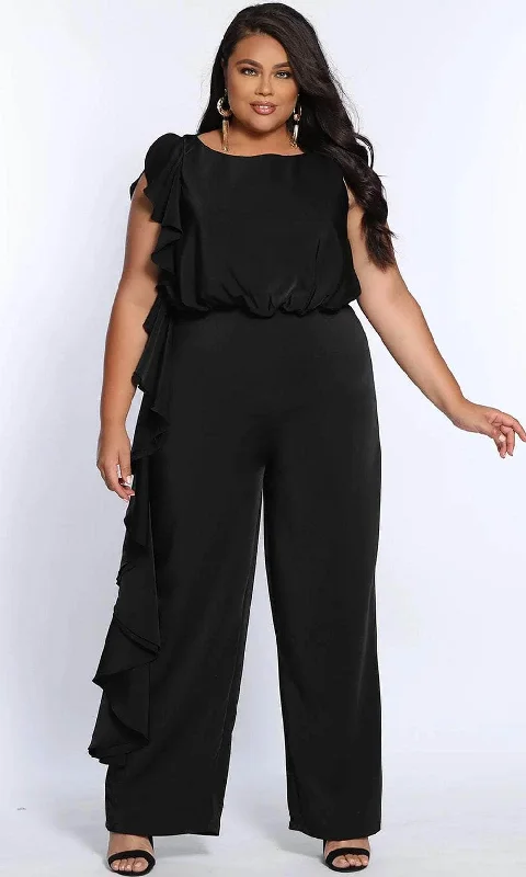 Savings Galore Sydney's Closet - CE2014 Sleeveless Side Frill Ruffle Blouson Jumpsuit