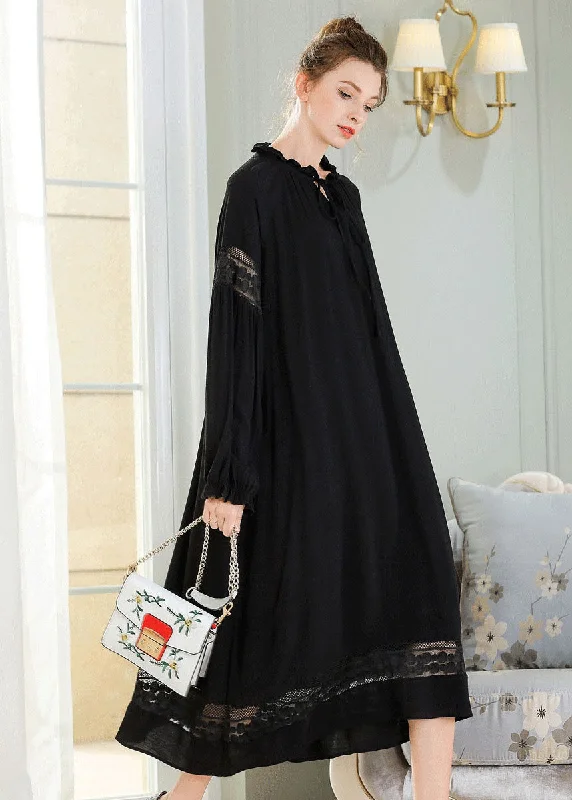 Lowest Prices summer floral dressFrench Black Ruffled Lace Patchwork Cotton Maxi Dress Spring
